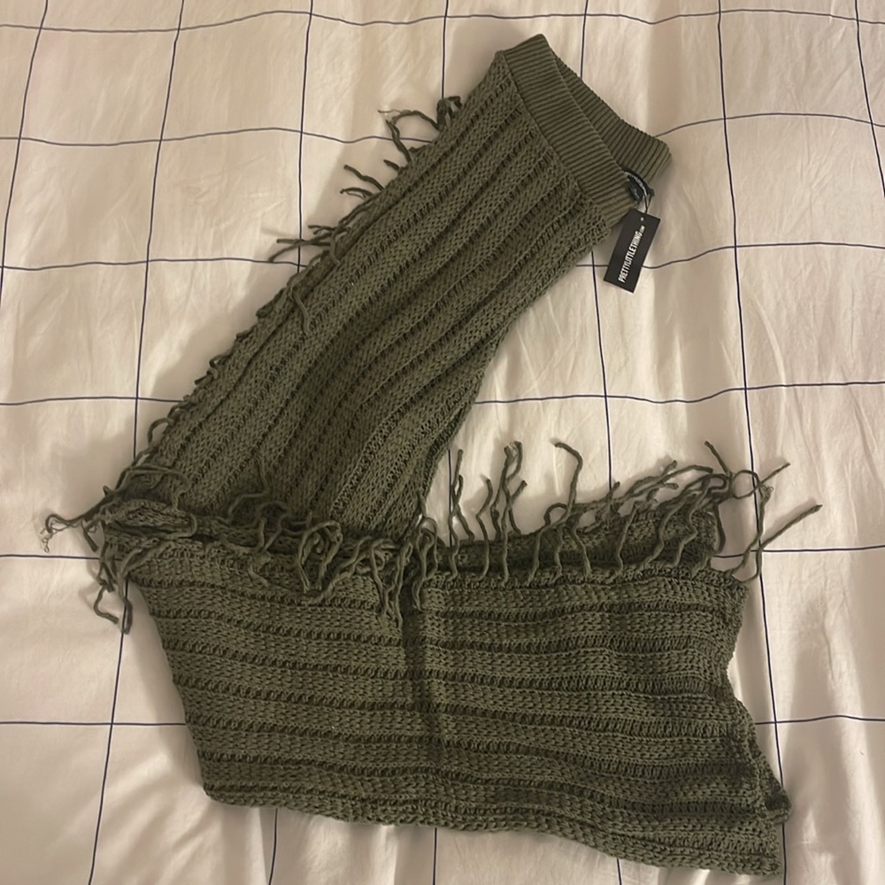 Pretty Little Thing KHAKI TASSEL CROCHET WIDE LEG PANTS - Picture 4 of 7